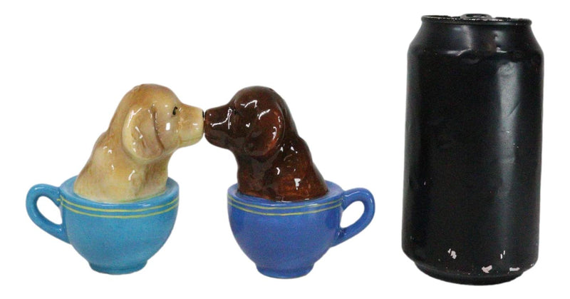 Ceramic Chocolate And Fawn Teacup Labrador Puppy Dogs Salt Pepper Shakers Set