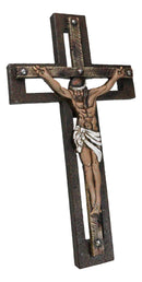 Jesus Christ Crucified Faux Wooden Rustic Bronze Layered Christian Wall Cross