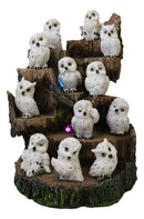 Forest Tree Steppes LED Display Stand With 12 Mini Snow White Owls Figurines Set