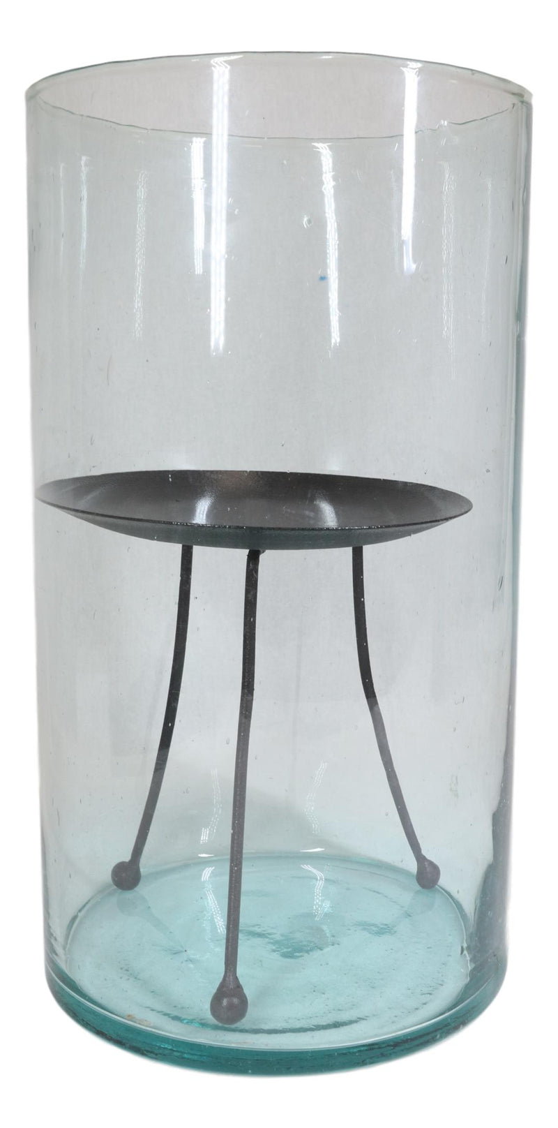 Modern Accent Thick Glass Hurricane Candle Holder With Tripod Metal Stand