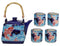 Auspicious Red Koi Fishes In Blue Waters Hexagonal Teapot With 4 Tea Cups Set