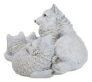 Winter Snow White Albino Wolf Mother at Repose with 4 Cubs Family Figurine