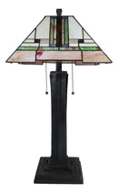 Frank Lloyd Wright Mission Style Pyramid Translucent Glass Side Table Lamp Decor