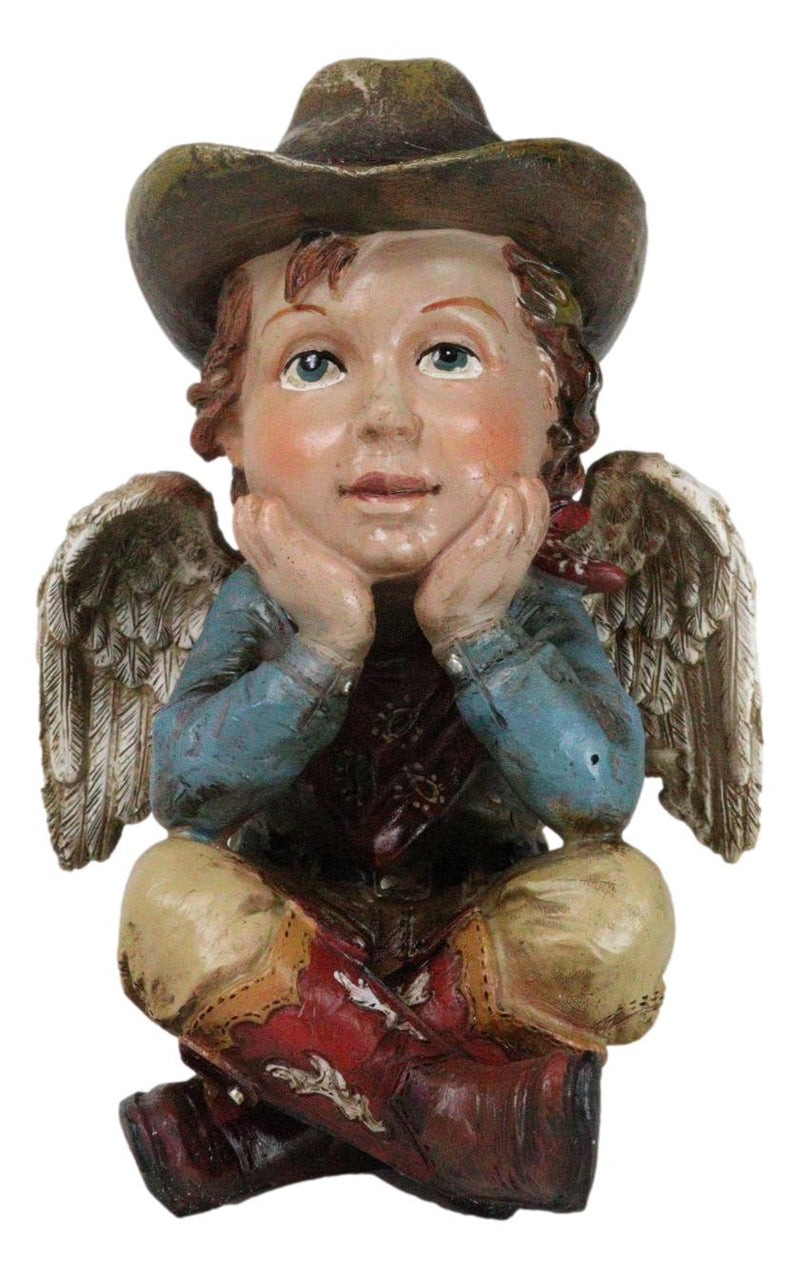 Country Rustic Western Cowboy Angel Wearing Hat And Red Boots Sitting Figurine