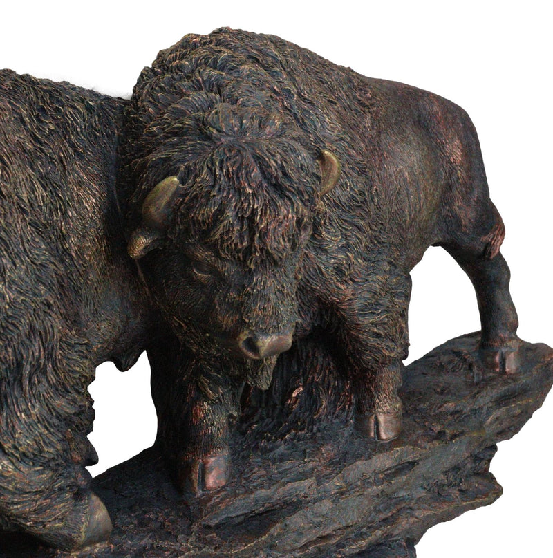 Faux Bronze Native American Brown Bison Buffalo Herd Wall Sculpture Relief 21"L