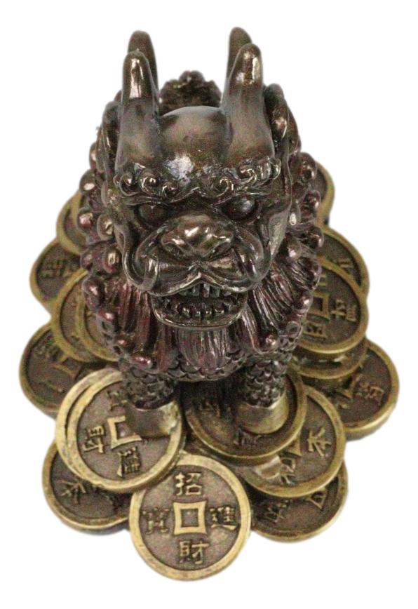 Feng Shui Fortune Money Dragon Chi Lin Yang Energy Gold Coins Charm Figurine