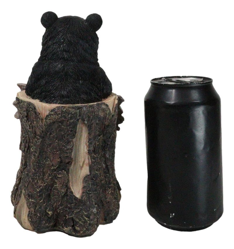 Whimsical Forest Black Bear On Tree Log Holding Welcome Plank Sign Figurine 7"H