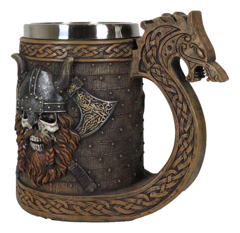 Viking Berserker Skull With Horned Helmet And Axes Dragon Longship Large Mug