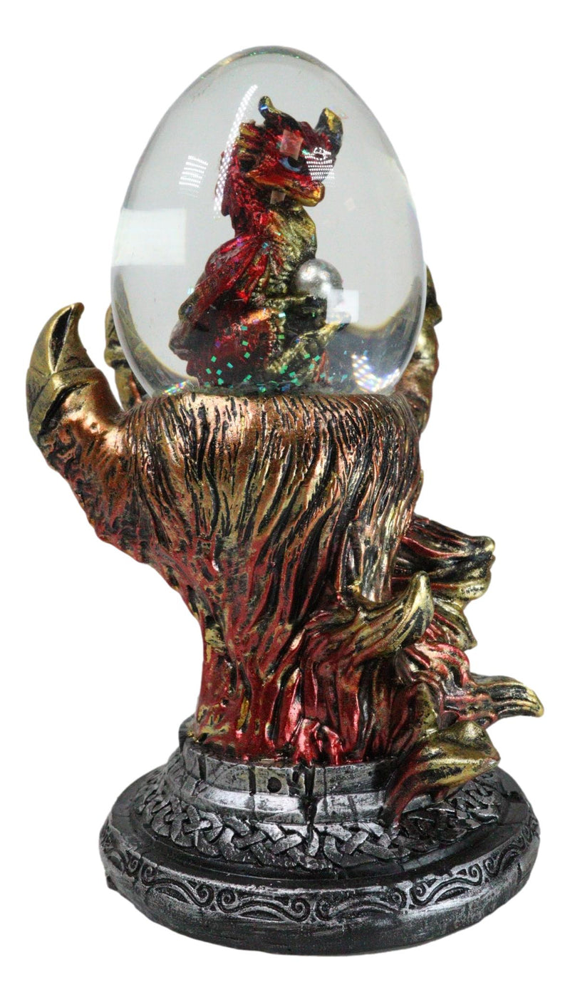 Red Gold Volcanic Dragon Claw Hand Holding Hatchling Baby Dragon Water Globe