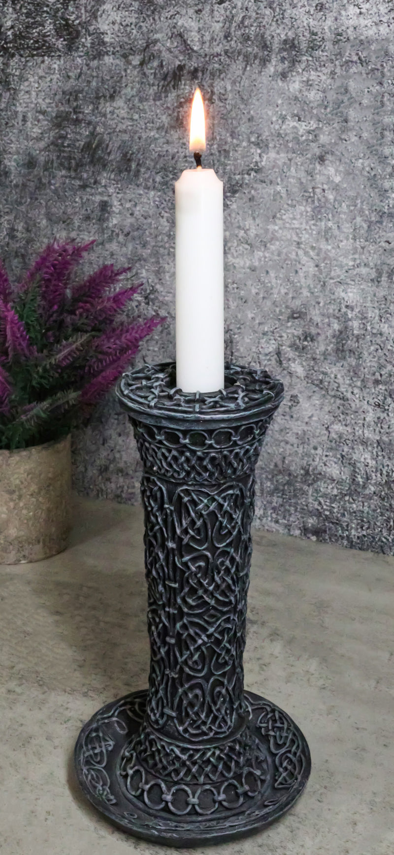 Wicca Celtic Knotwork Sacred Symbols Dark Art Taper Candle Holder Figurine