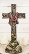 Faux Distressed Wood Scarlet Robe With Rose Of Sharon Standing Cross On Rocks