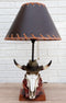 Rustic Western Cow Skull With Cowboy Hat And Red Scarf Table Lamp With Shade