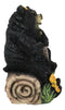 Papa Mama Black Bears and Cub Sitting On Log with Welcome Plank Sign Figurine