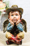 Country Rustic Western Cowboy Angel Wearing Hat And Red Boots Sitting Figurine