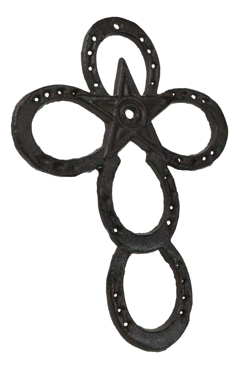 Cast Iron Rustic Western Horseshoes And Lone Star Christian Wall Cross Plaque