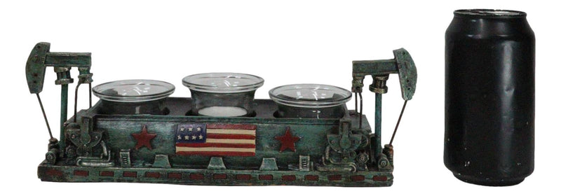 US Flag Nodding Donkey Pumpjack Oil Derrick Rigs Triple Votive Candleholder