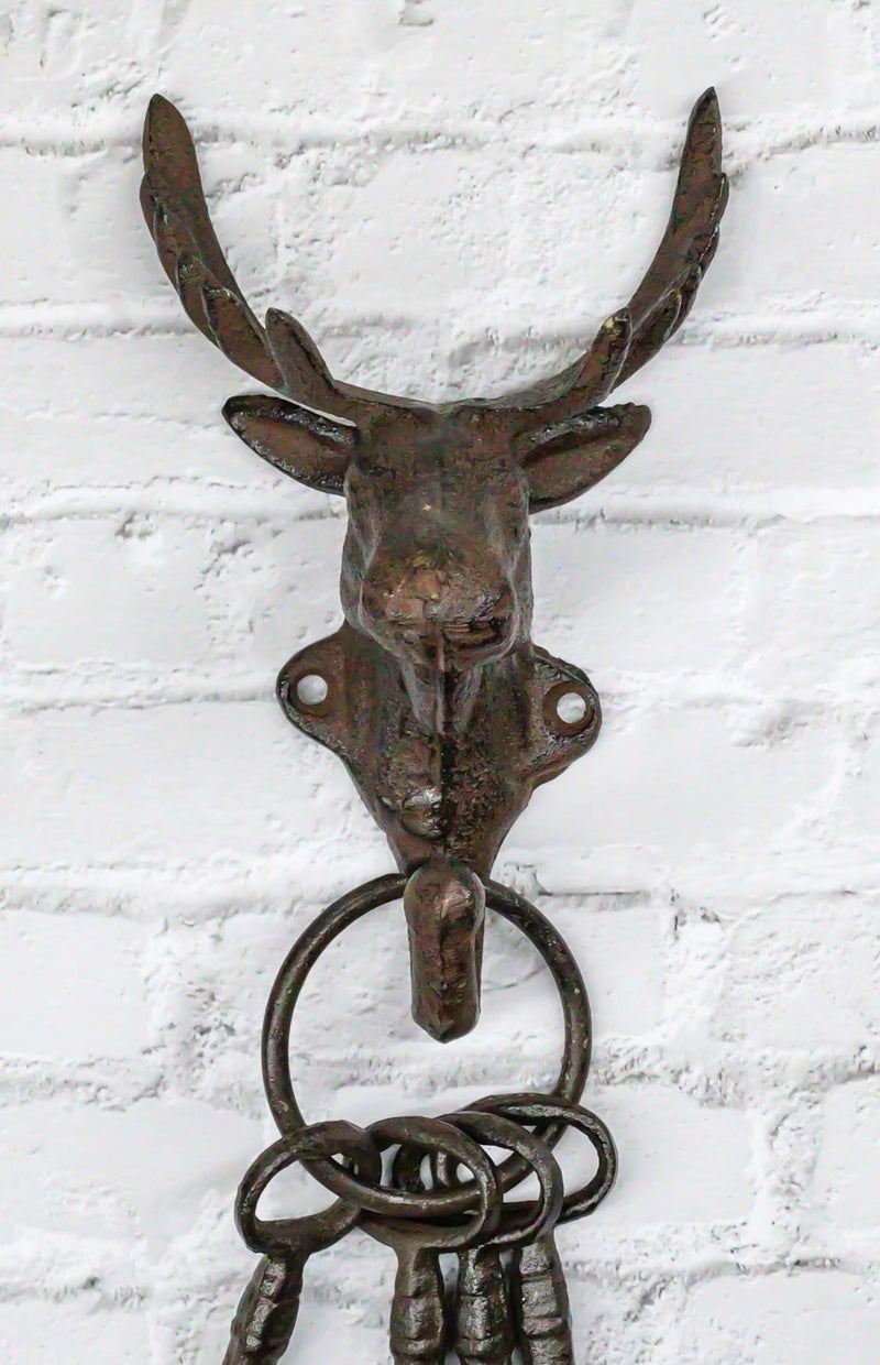 Pack Of 2 Cast Iron Vintage Western Rustic Bull Moose Head Wall Coat Hook Plaque