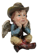 Country Rustic Western Cowboy Angel Wearing Hat And Red Boots Sitting Figurine