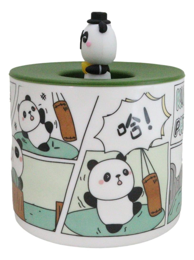 Whimsical Kung Fu Panda Bear Diary Cartoon Ceramic Mug With Silicone Lid