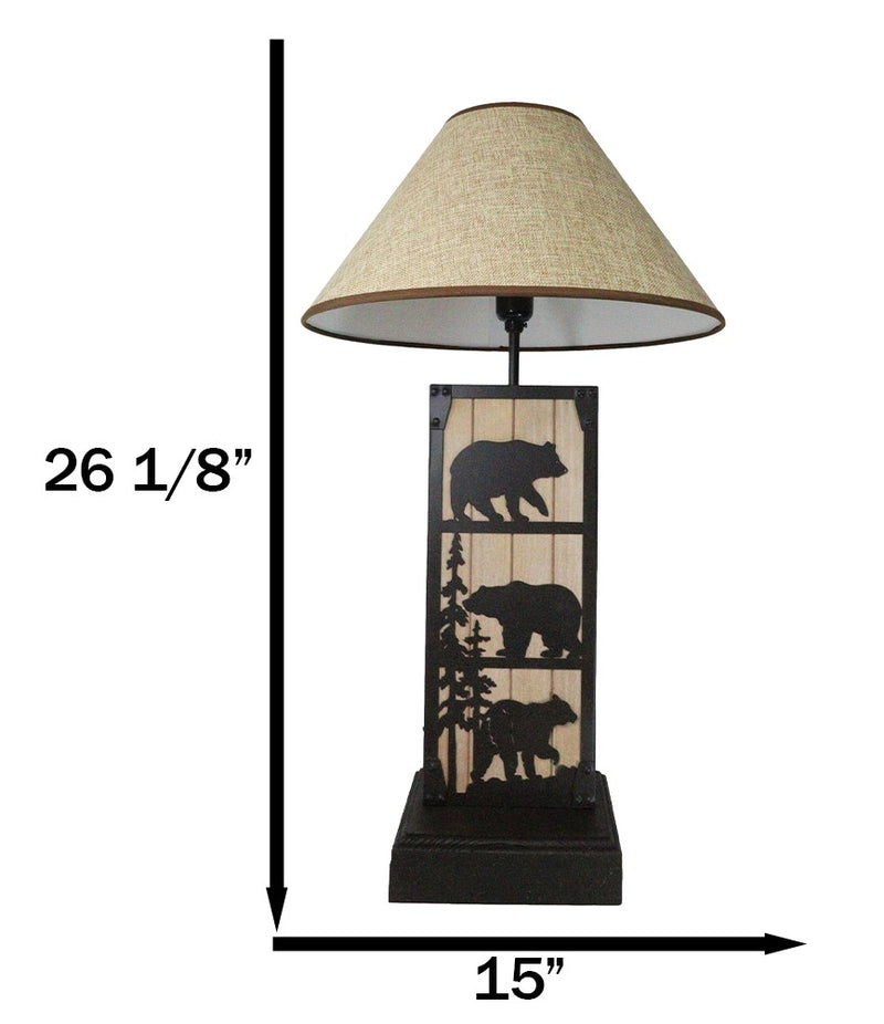 Rustic Western Black Bears In Forest Wood And Metal Bedside Desktop Table Lamp