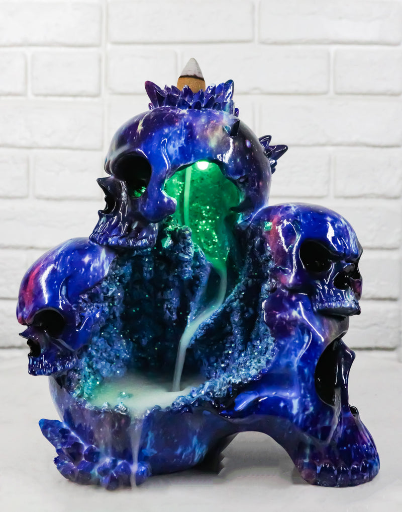 Blue Gothic 3 Ghastly Skulls LED Death Mountain Cavern Backflow Incense Burner