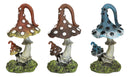 Colorful Fae Magical Toadstool Mushrooms With Baby Shroom Figurine Set Of 3