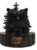 Rustic Black Bear Couple Kissing On Love Tree Ring with Pine Trees Figurine