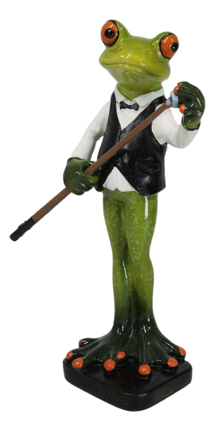 Bow Tie Billiards Pro Green Toad Frog Applying Chalk to Pool Cue Tip Figurine