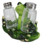 Green Tree Frog Toad Meditating Glass Salt Pepper Shakers Holder Figurine Set