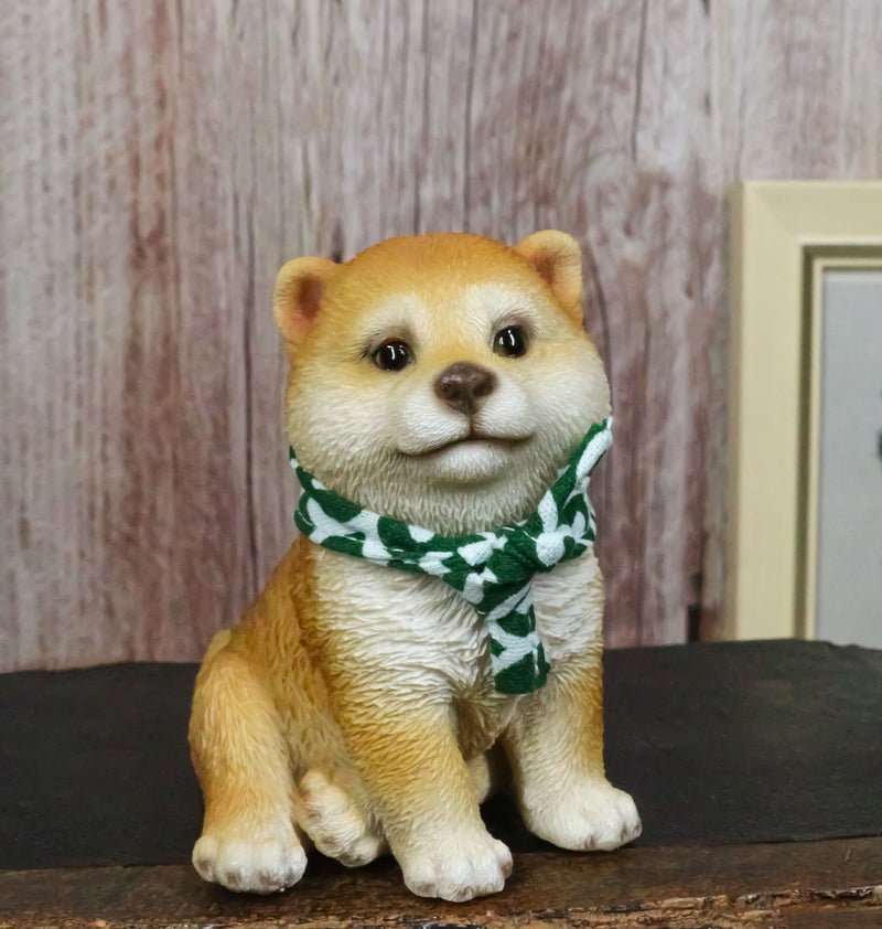 Lifelike Adorable Sitting Japanese Shiba Inu Puppy Dog with Scarf Mini Figurine