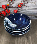 Set Of 4 Blue Japanese Hokusai Great Wave Porcelain Large Ramen Soup Bowls 28oz