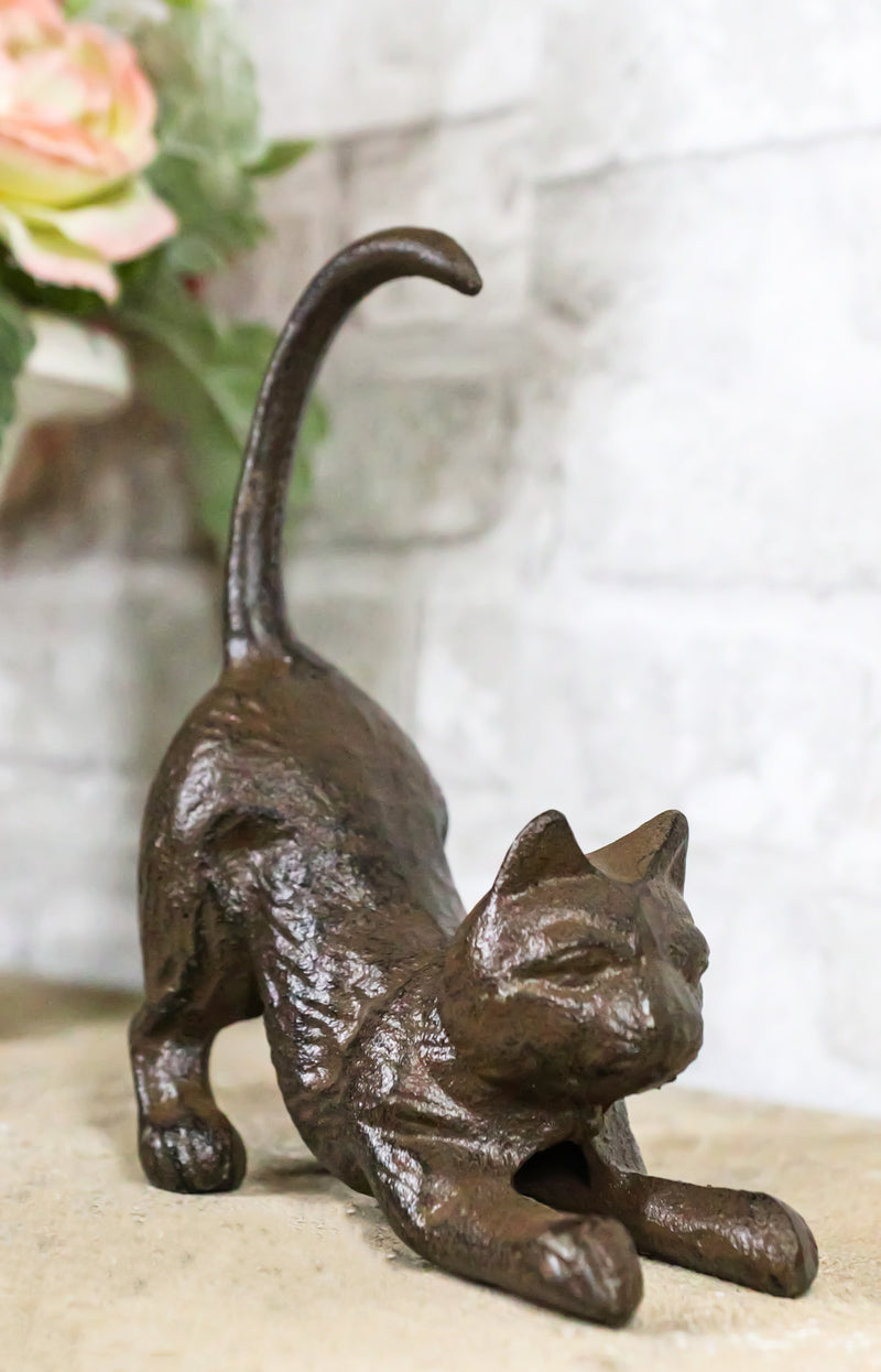 Cast Iron Crouching Feline Kitten Cat With Pointed Tail Ring Holder Figurine