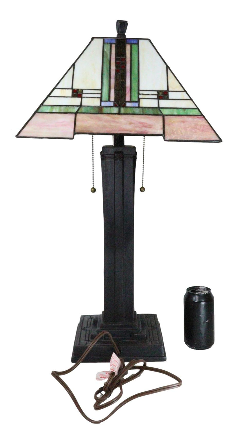 Frank Lloyd Wright Mission Style Pyramid Translucent Glass Side Table Lamp Decor