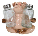 Rustic Country Animal Farm Porky Pig Hugging Salt Pepper Shakers Holder Set