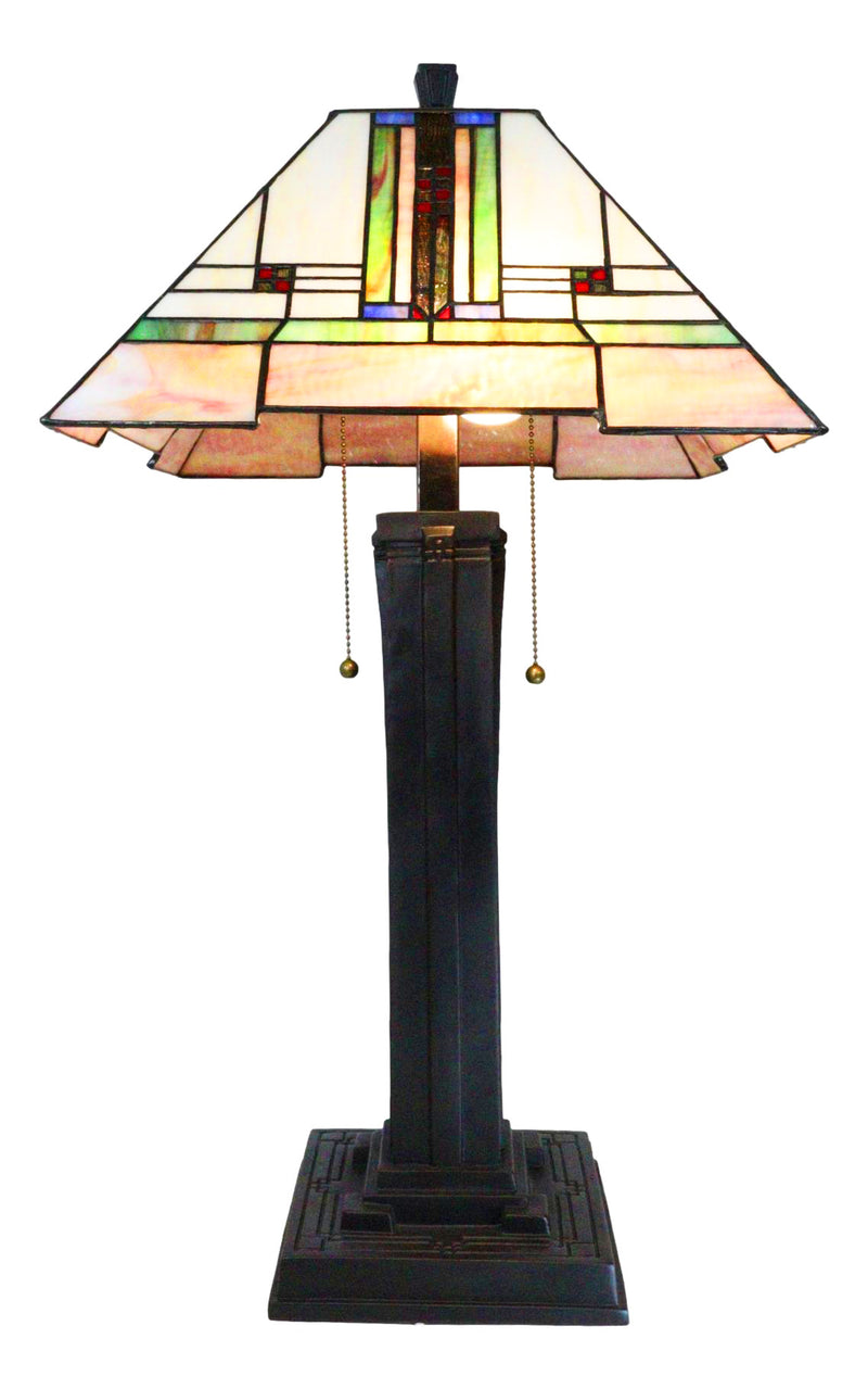 Frank Lloyd Wright Mission Style Pyramid Translucent Glass Side Table Lamp Decor