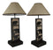 Set of 2 Rustic Western Black Bears In Forest Wood Metal Bedside Table Lamps