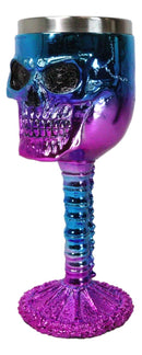 Metallic Blue And Pink Plated Skull With Skeleton Spine And Bones Wine Goblet