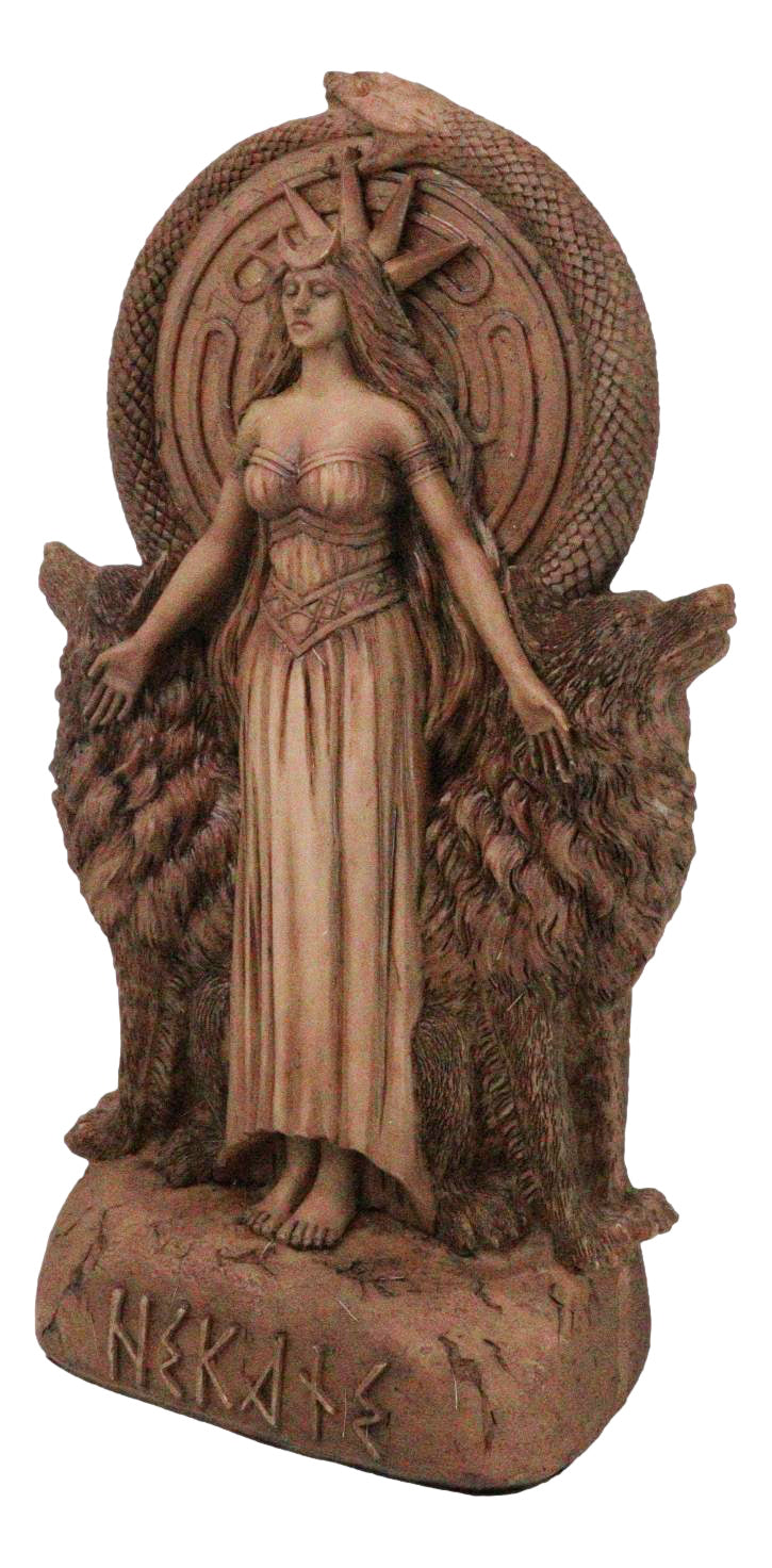 Red Clay Finish Pagan Wicca Deity Hecate With She Dogs Triple Goddess Figurine