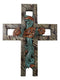 Rustic Western Faux Wooden Turquoise Roses Floral Motif Layered Wall Cross Decor