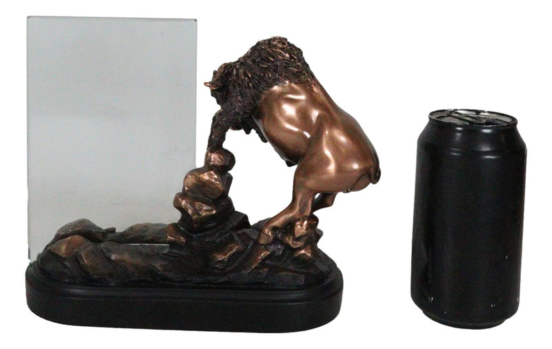 Charging Native American Bison Buffalo 6"X4" Picture Frame Bronzed Figurine