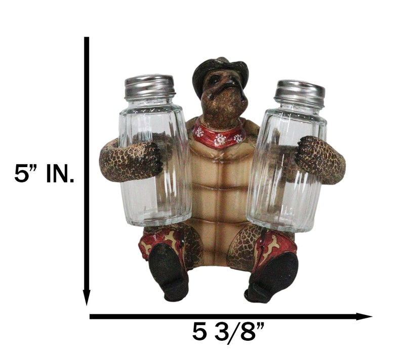 Rustic Western Cowboy Sea Turtle Hugging Salt And Pepper Shakers Holder Figurine