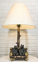 Rustic Forest Black Bears Family Sitting On Tree Logs Cozy Couch Table Lamp