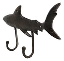 Pack Of 2 Cast Iron Rustic Nautical Marine Great White Shark Double Wall Hooks