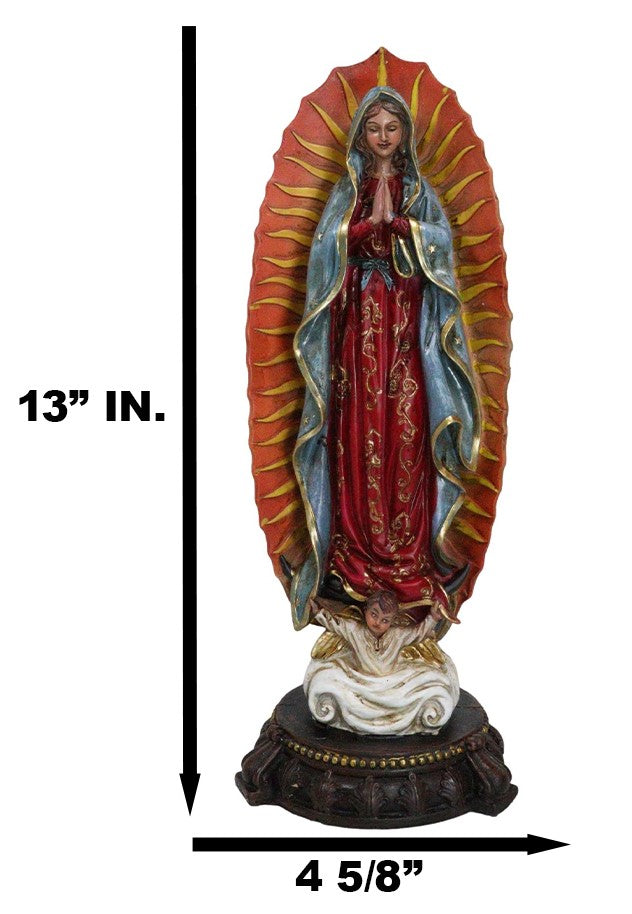 Colorful Devotional Blessed Virgin Our Lady of Guadalupe Statue With Ornate Base