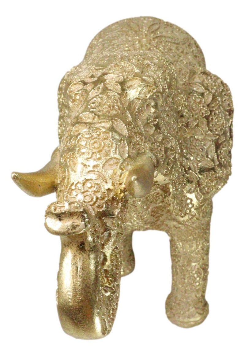 Large Feng Shui Royal Gold Ornate Mandala Design Elephant With Trunk Up Figurine