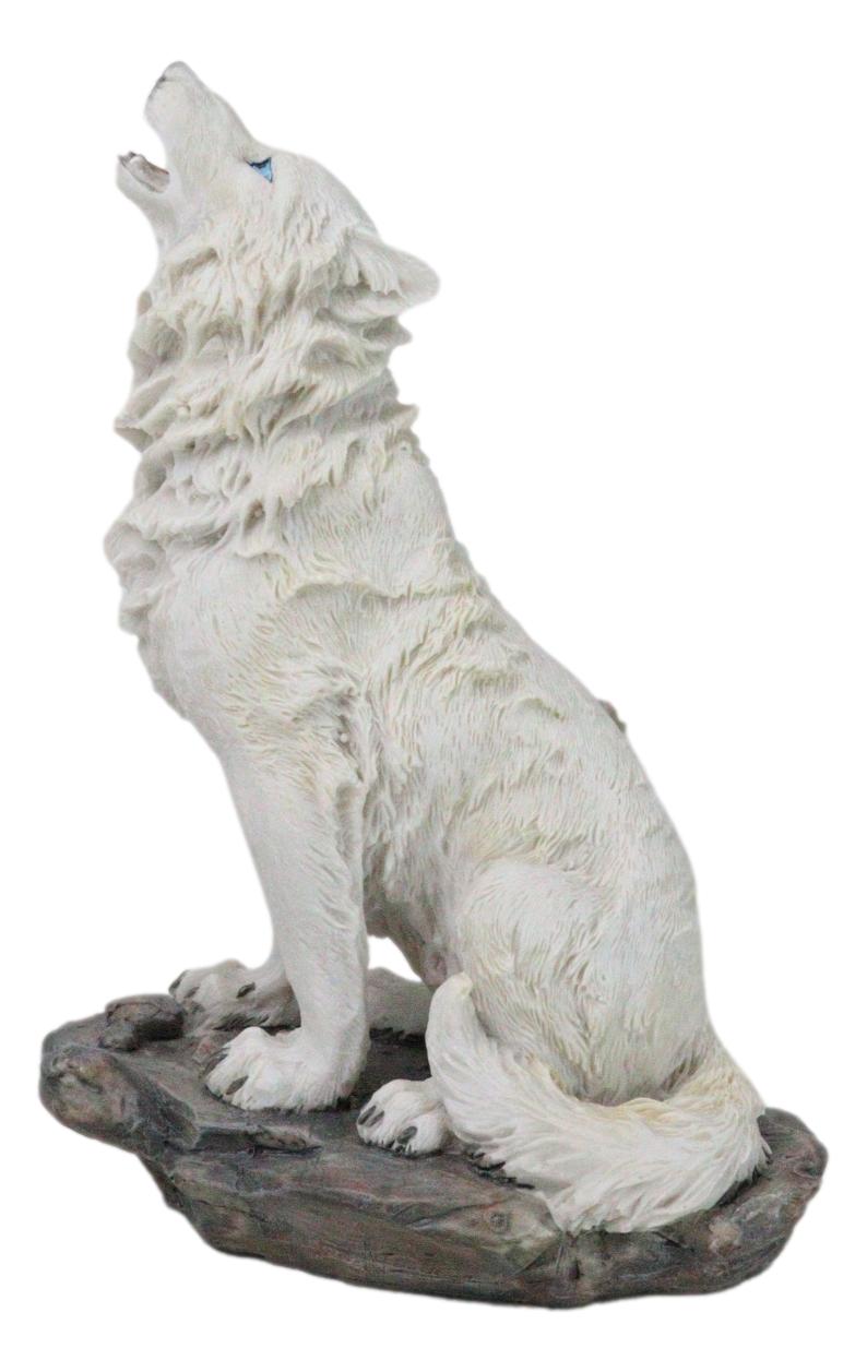 Winter Woodlands Tundra Snow White Albino Wolf Howling at The Moon Figurine