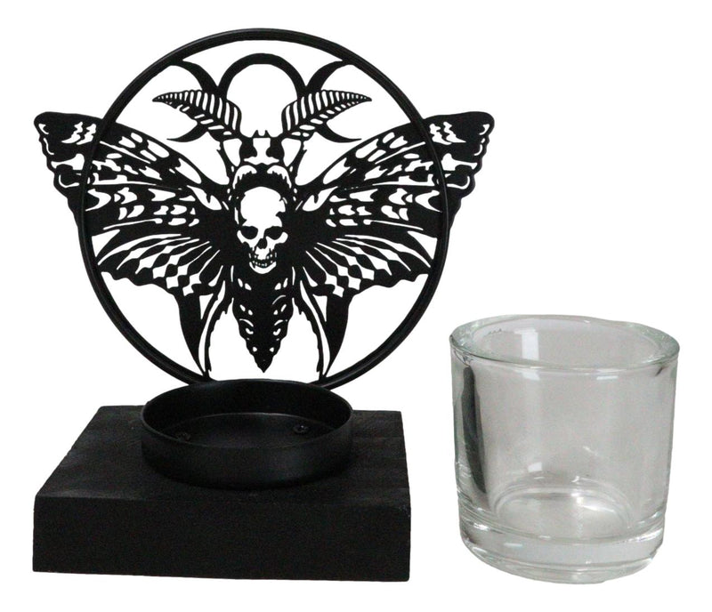 Death's Head Skull Moth Triple Moon Coated Metal Votive Tea Light Candle Holder