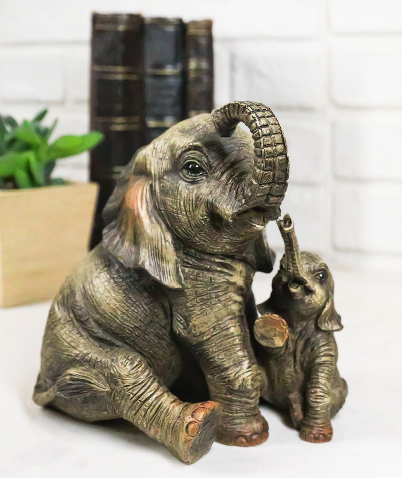 Jungle Shower Safari Savanna Elephant Mother and Calf with Trunks Up Figurine