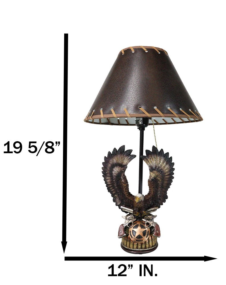 Western Bald Eagle Perching On Crossed Pistols Lone Star Bullets Table Lamp