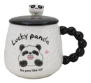 Ceramic Cute Lucky Laughing Panda Bear With Lid And Panda Head Spoon Mug Cup